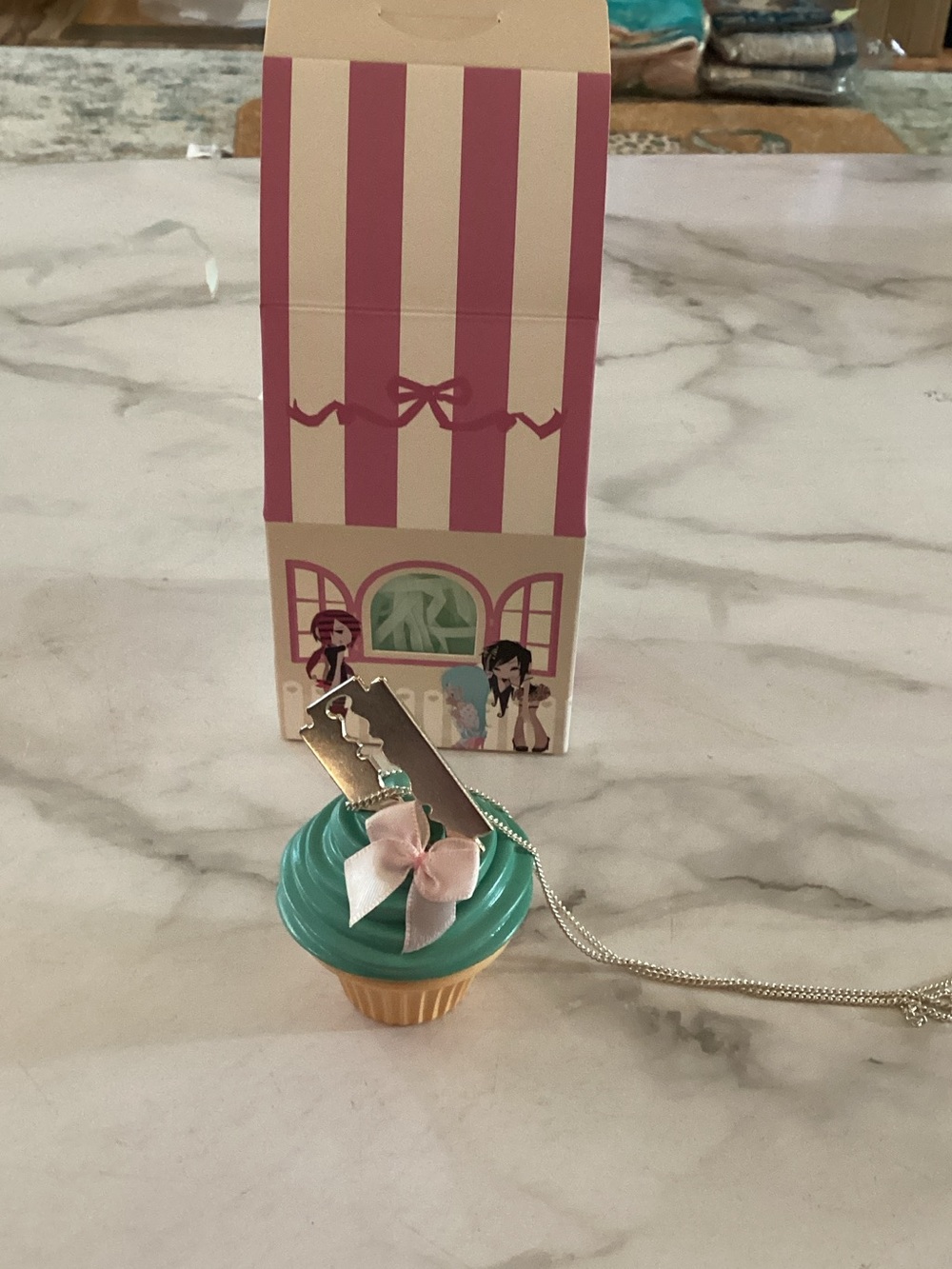 Sweet Revenge Mint Cupcake Pendant Necklace with Pink Bow